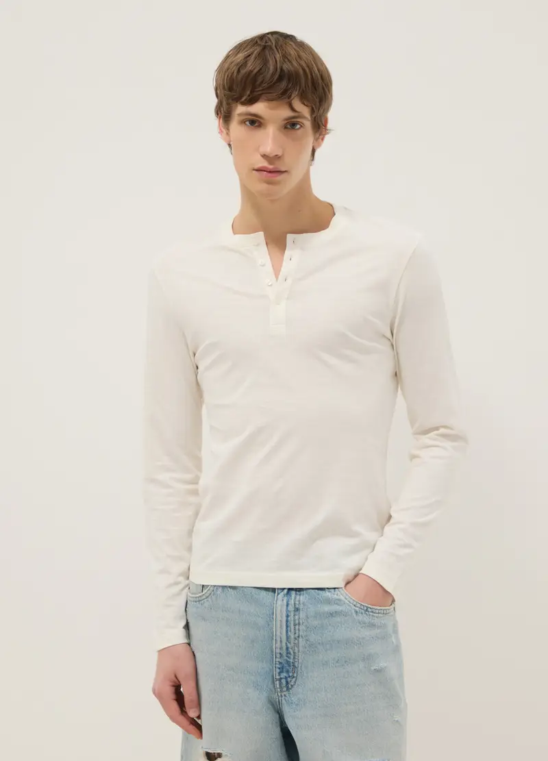 Maglia In Puro Cotone Beige Regular Fit Con Bottoni, Uomo, Beige