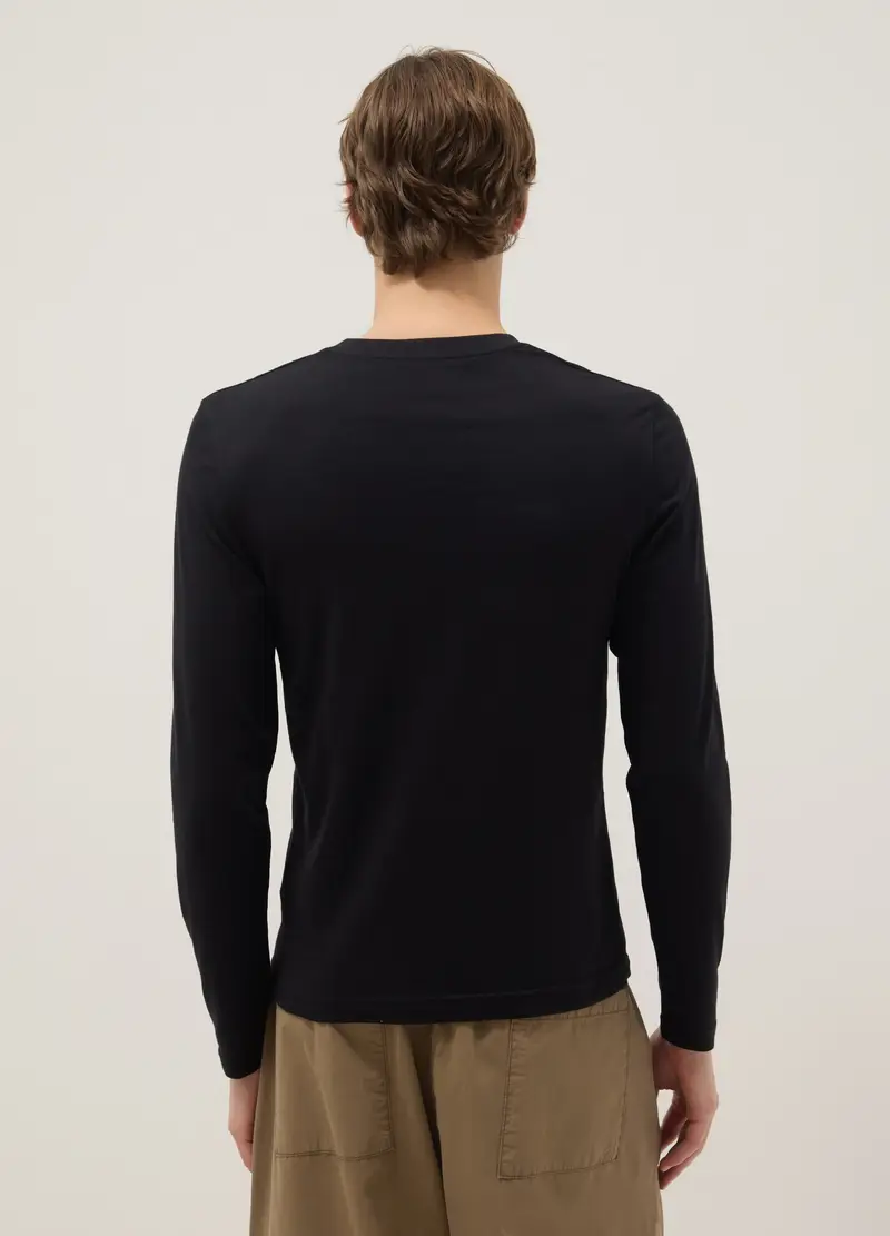 Maglia In Puro Cotone Nera Regular Fit Con Bottoni, Uomo, Nero miniatura 3