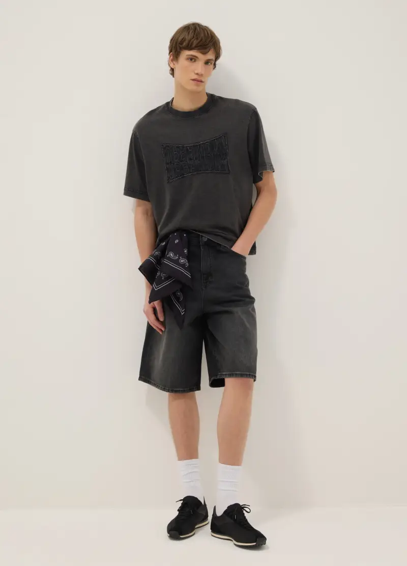 Maglia In Puro Cotone Nera Regular Fit, Uomo, Nero miniatura 2