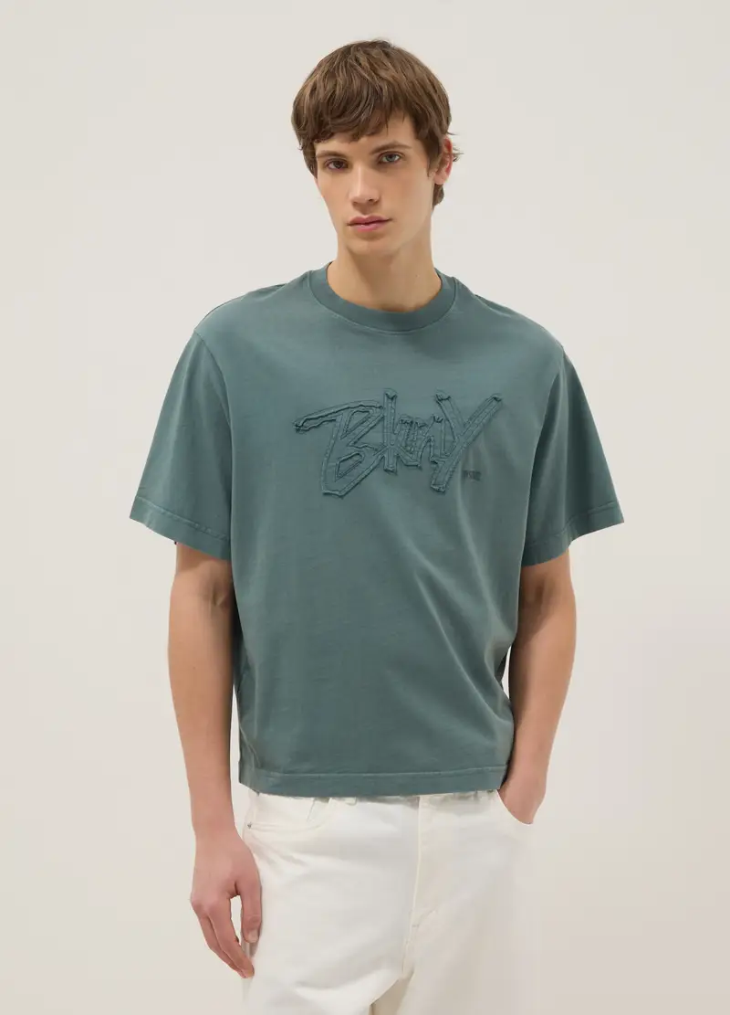 Maglia In Puro Cotone Verde Regular Fit, Uomo, Verde miniatura 3