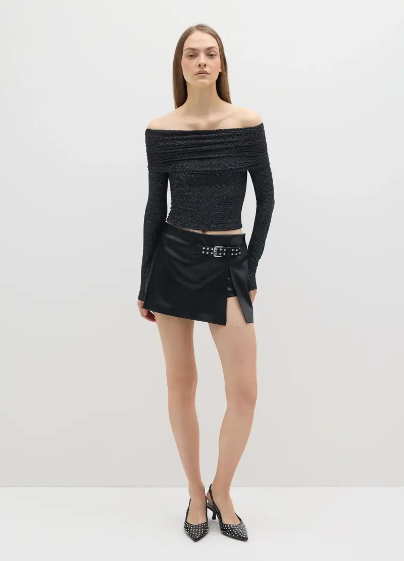 Maglia Nera Glitterata A Maniche Lunghe Regular Fit, Donna, Nero miniatura 2