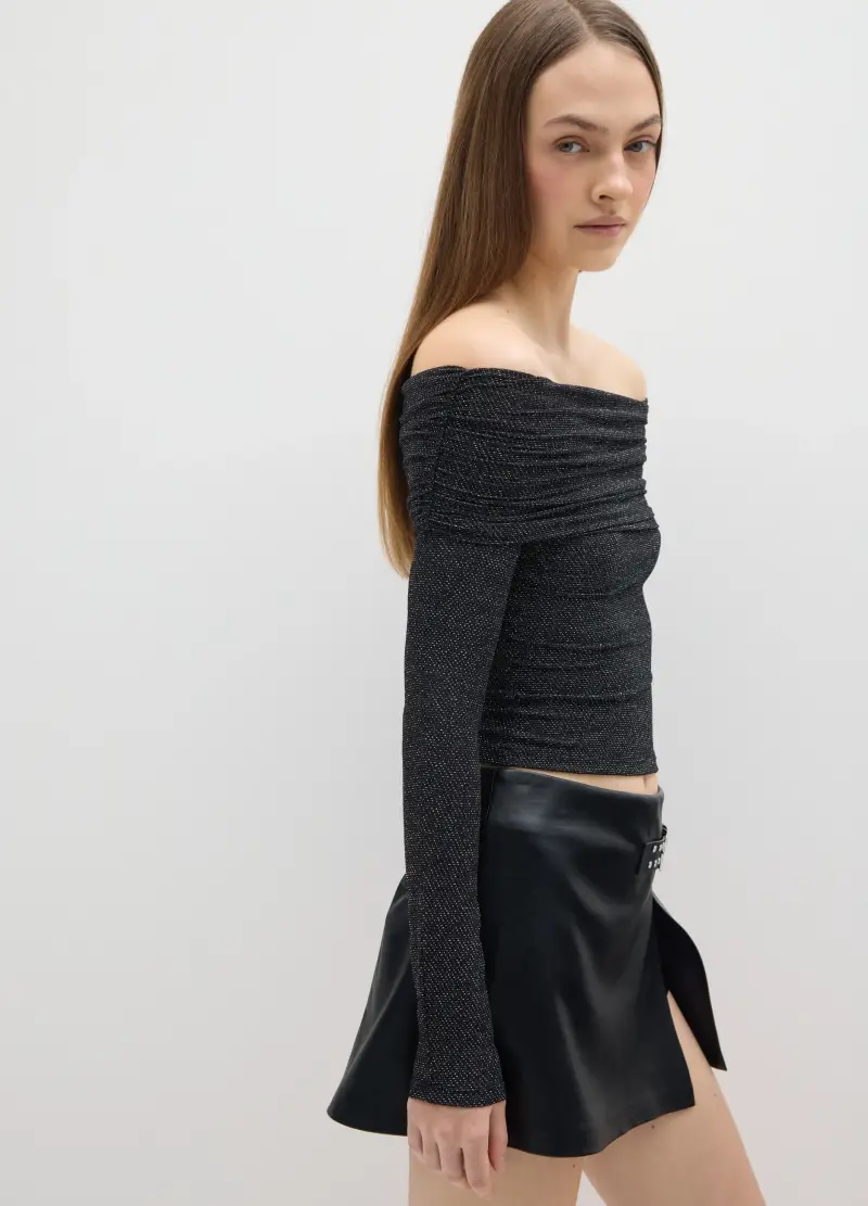 Maglia Nera Glitterata A Maniche Lunghe Regular Fit, Donna, Nero