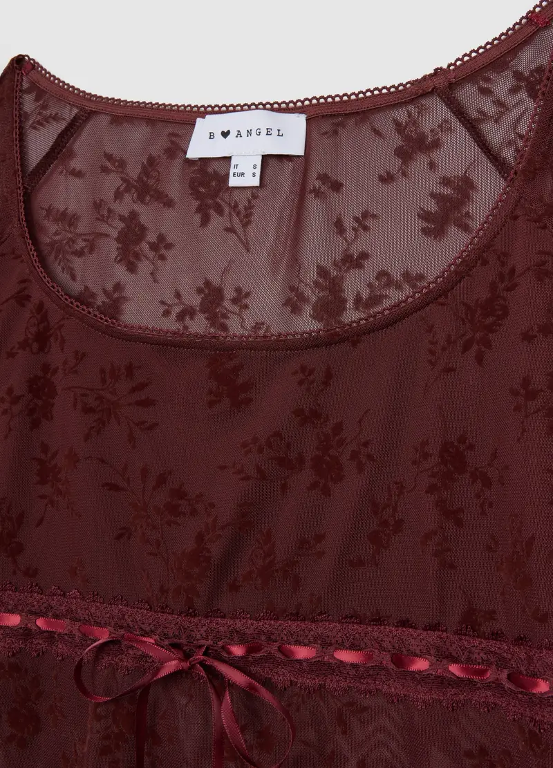 Maglietta A Maniche Lunghe Trasparente In Marrone, Donna, Rosso miniatura 2