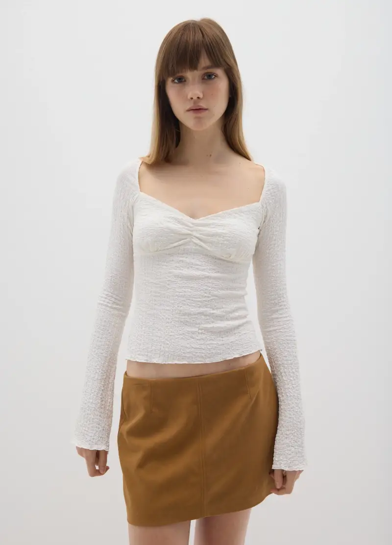 Maglietta Bianca A Maniche Lunghe Regular Fit Con Scollo Squadrato, Donna, Bianco miniatura 2