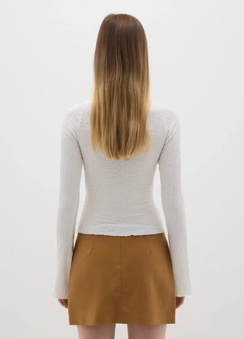 Maglietta Bianca A Maniche Lunghe Regular Fit Con Scollo Squadrato, Donna, Bianco miniatura 3