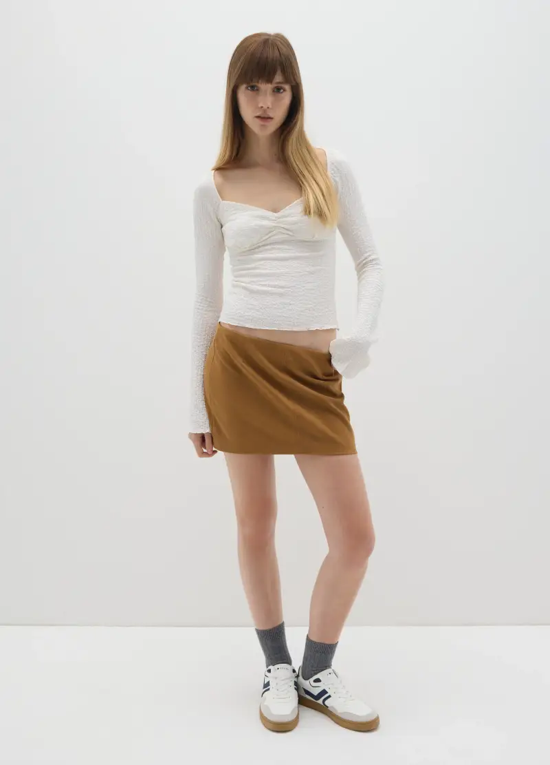 Maglietta Bianca A Maniche Lunghe Regular Fit Con Scollo Squadrato, Donna, Bianco