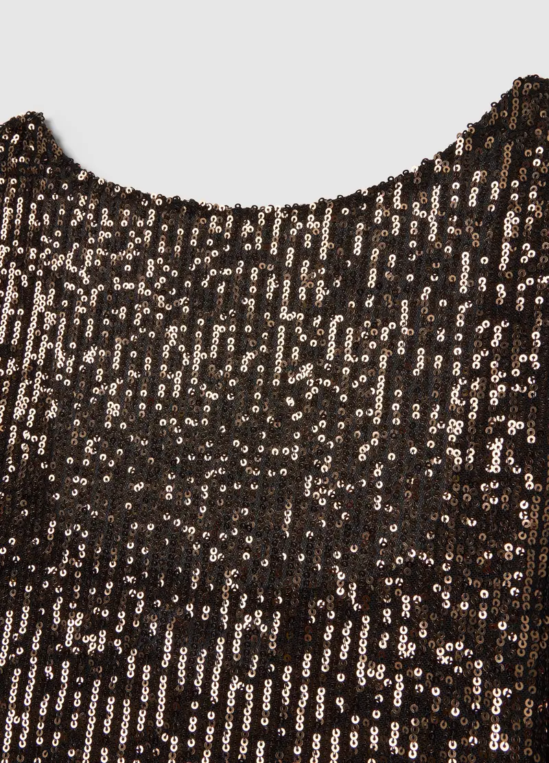 Maglietta Marrone Crop Con Paillettes, Donna, Marrone miniatura 2