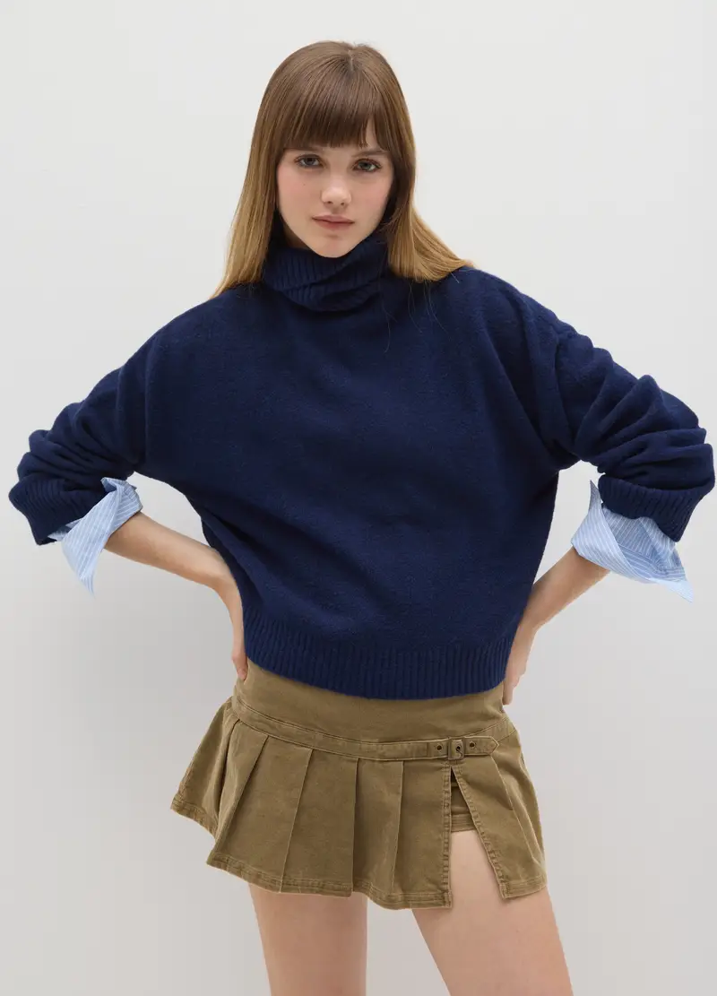 Maglione A Collo Alto Blu Regular Fit, Donna, Blu miniatura 2