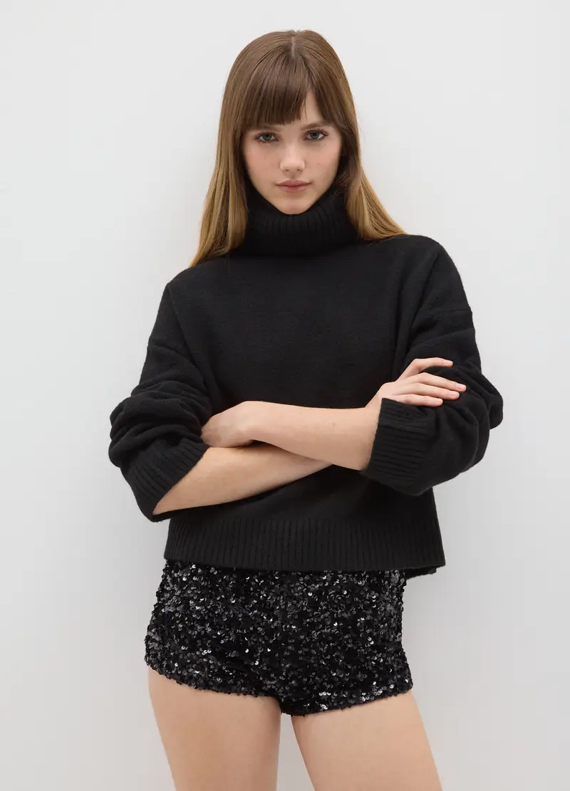 Maglione A Collo Alto Nero Regular Fit, Donna, Nero miniatura 3