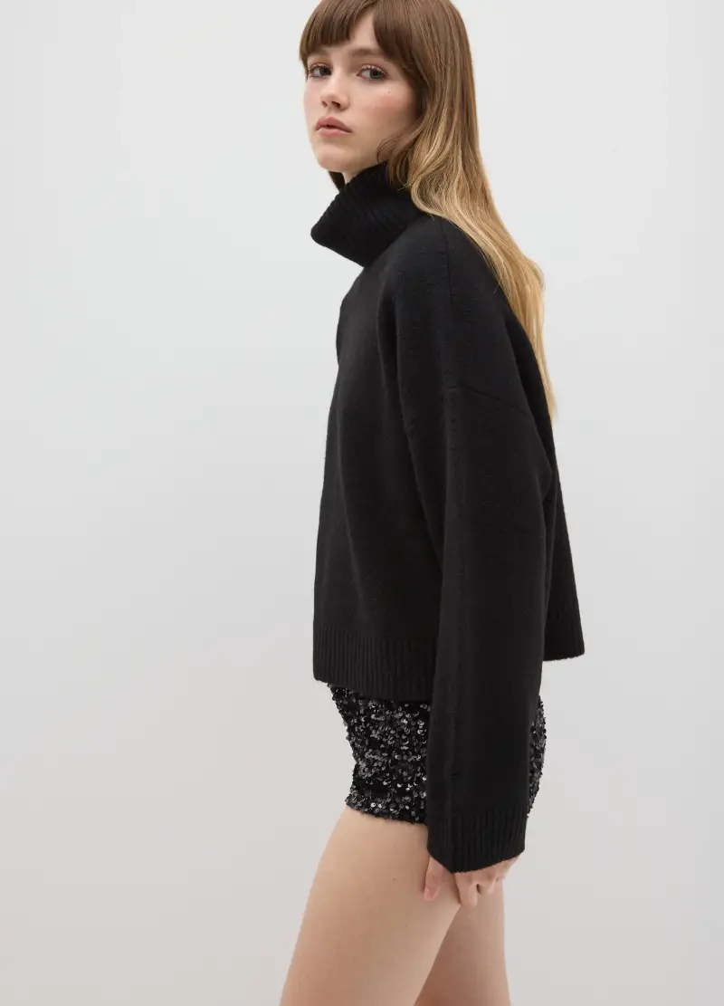 Maglione A Collo Alto Nero Regular Fit, Donna, Nero