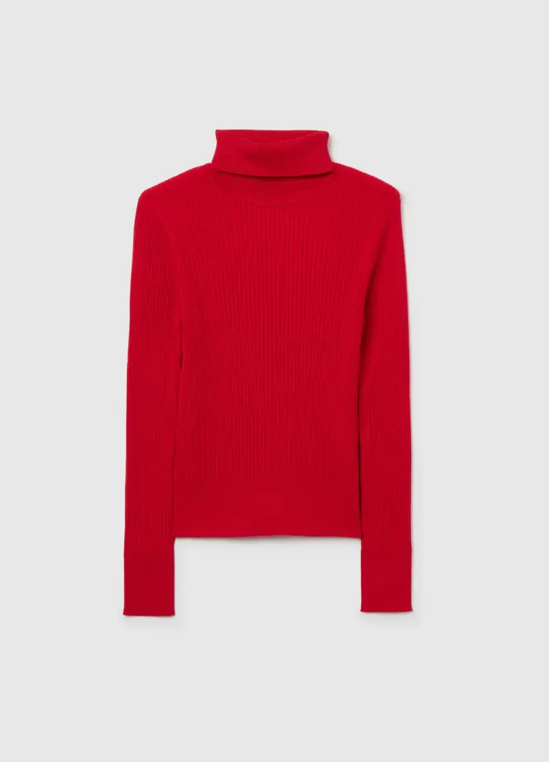 Maglione A Collo Alto Rosso Vestibilità Fitted, Donna, Rosso
