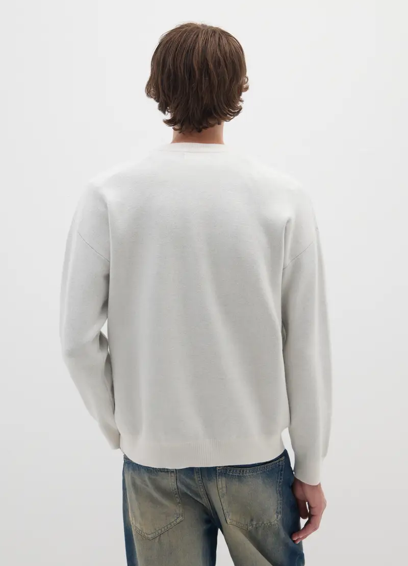 Maglione Girocollo Grigio Con Scritta A Contrasto In Misto Viscosa, Uomo, Bianco miniatura 3