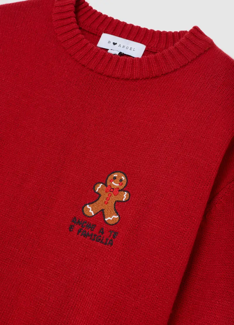 Maglione Girocollo Rosso Over Fit Con Ricamo Natalizio, Donna, Rosso miniatura 2