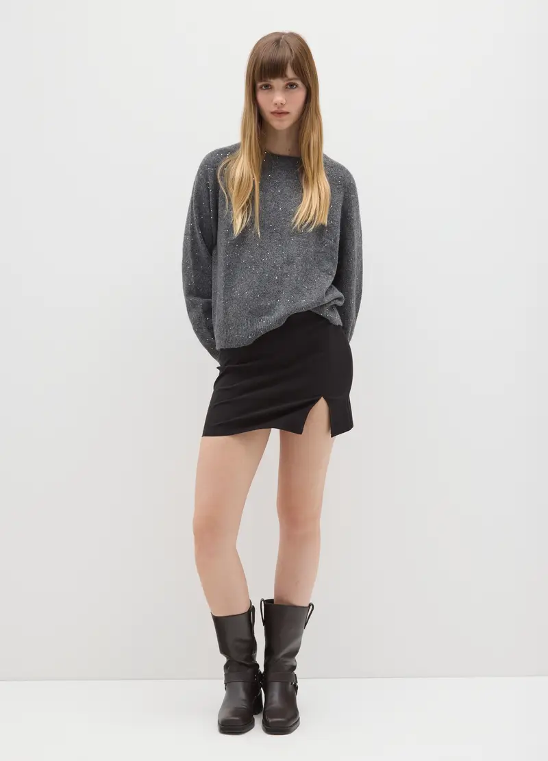 Maglione Grigio Vestibilità Over Con Scollo Rotondo, Donna, Grigio miniatura 2