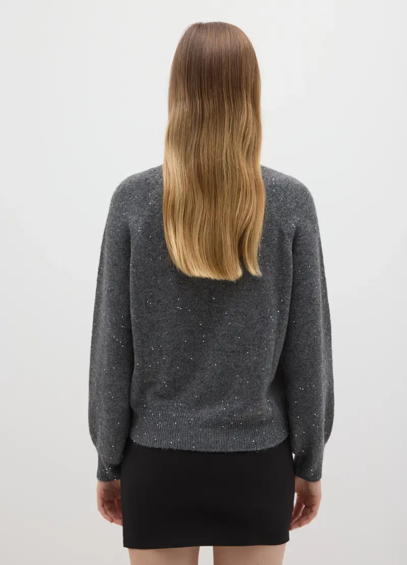 Maglione Grigio Vestibilità Over Con Scollo Rotondo, Donna, Grigio miniatura 3