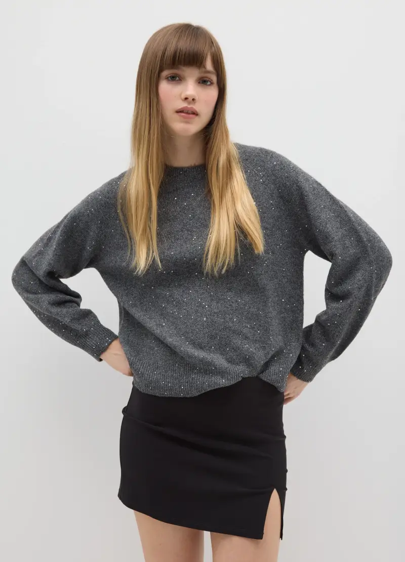 Maglione Grigio Vestibilità Over Con Scollo Rotondo, Donna, Grigio