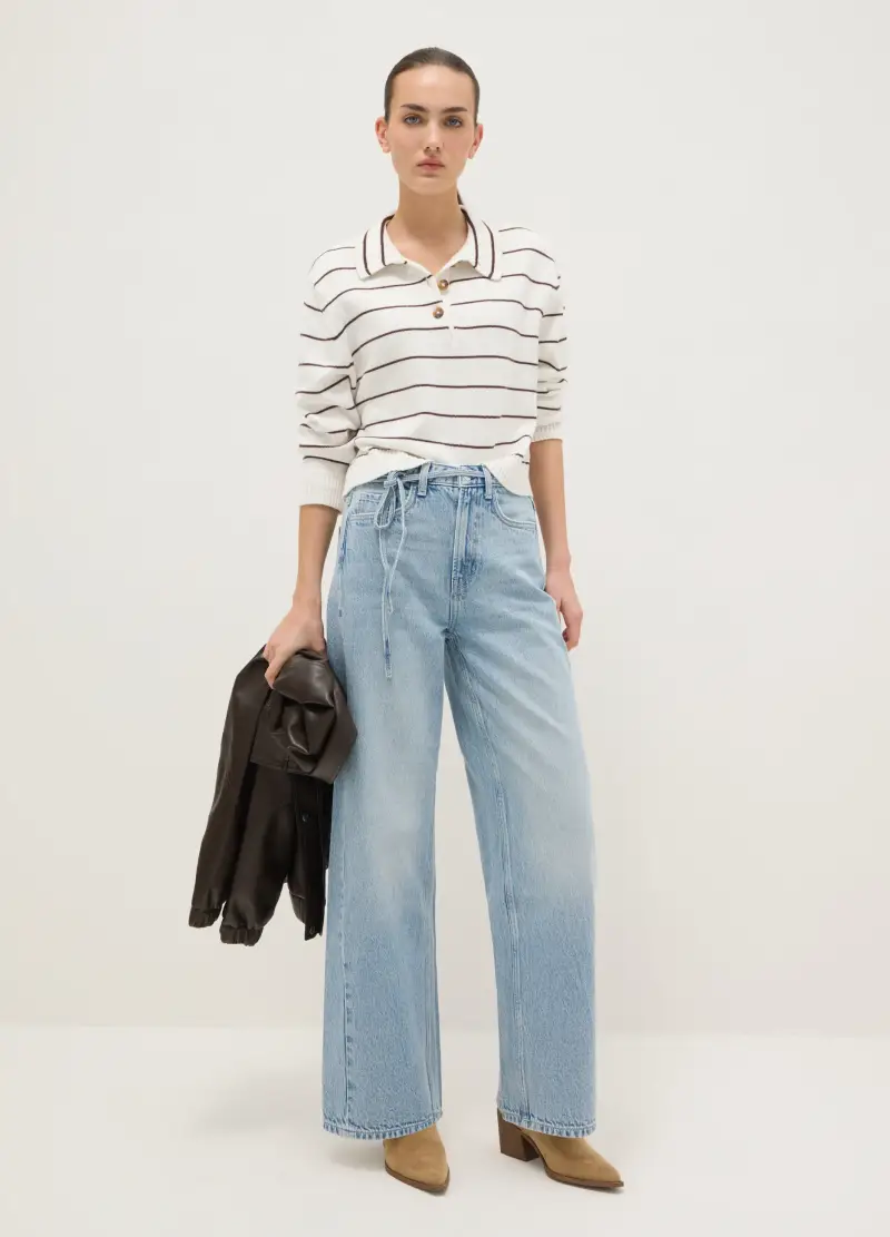 Maglione In Puro Cotone A Righe Multicolor Regular Fit, Donna, Multicolor miniatura 2