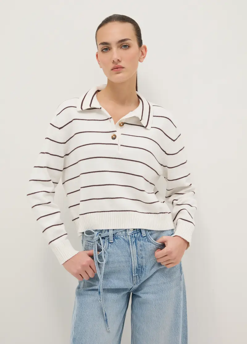 Maglione In Puro Cotone A Righe Multicolor Regular Fit, Donna, Multicolor