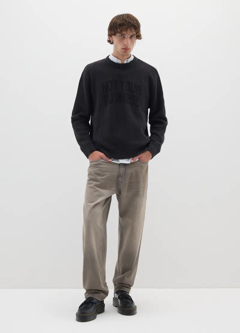 Maglione In Puro Cotone Nero E Vestibilità Over, Uomo, Nero miniatura 2