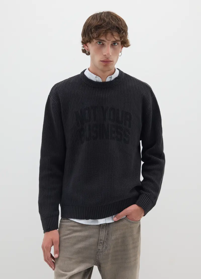 Maglione In Puro Cotone Nero E Vestibilità Over, Uomo, Nero