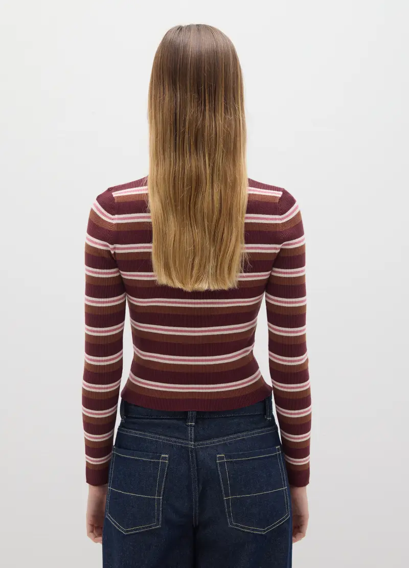 Maglione Marrone A Righe Vestibilità Fitted, Donna, Multicolor miniatura 3