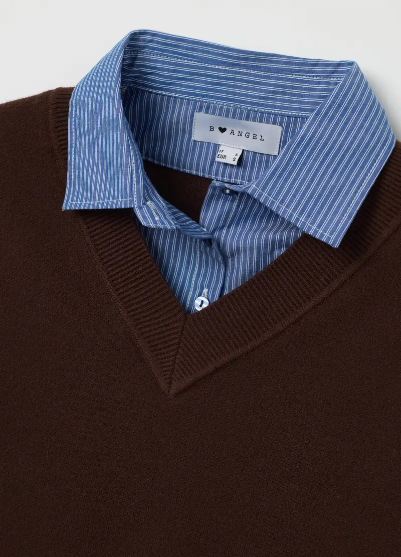 Maglione Marrone Regular Fit Con Scollo A V, Donna, Marrone miniatura 2