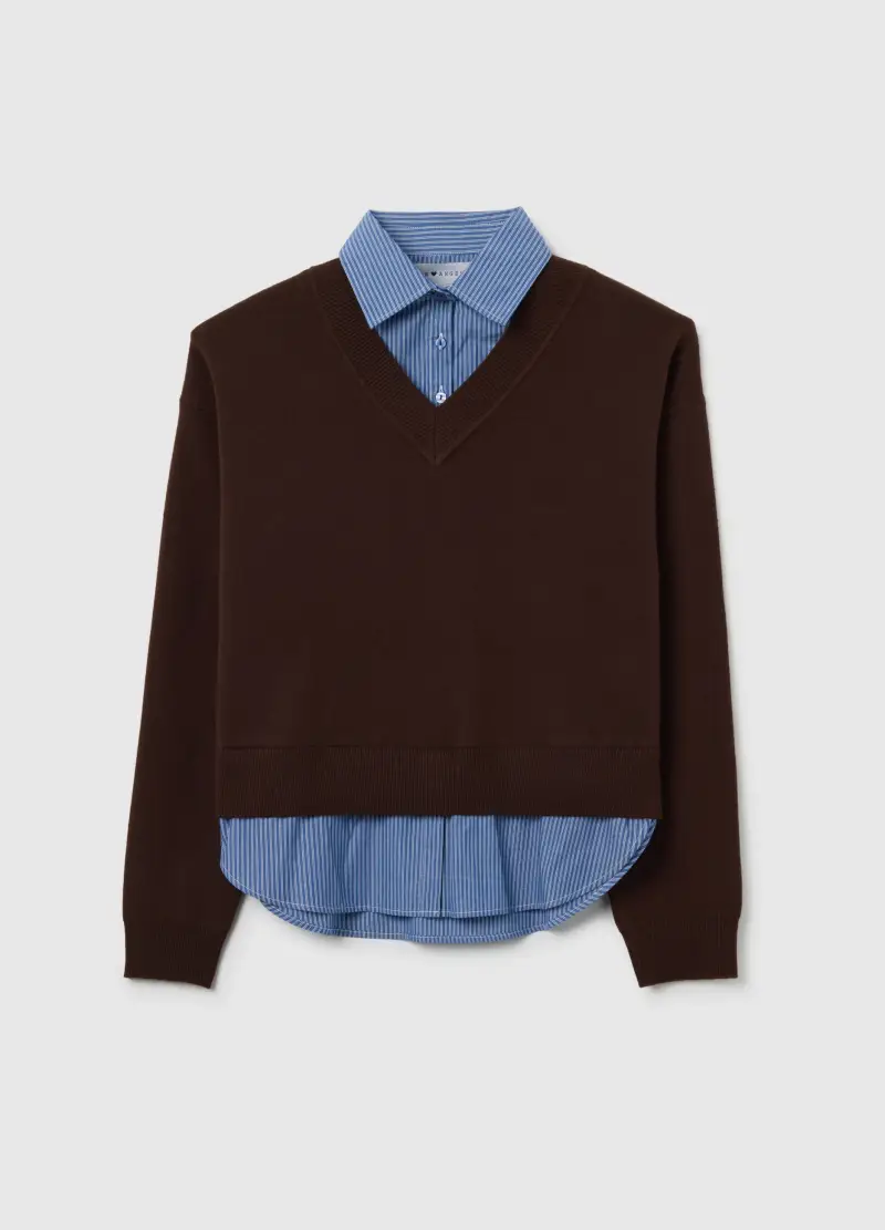 Maglione Marrone Regular Fit Con Scollo A V, Donna, Marrone