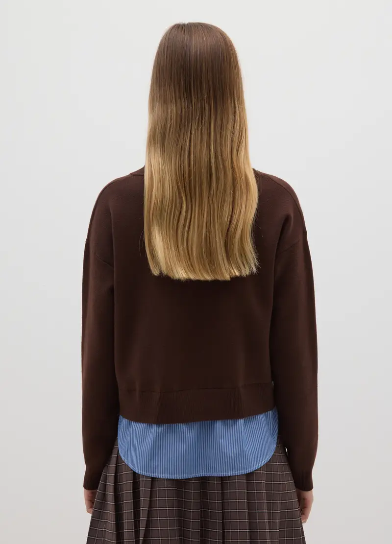 Maglione Marrone Regular Fit Con Scollo A V, Donna, Marrone miniatura 3