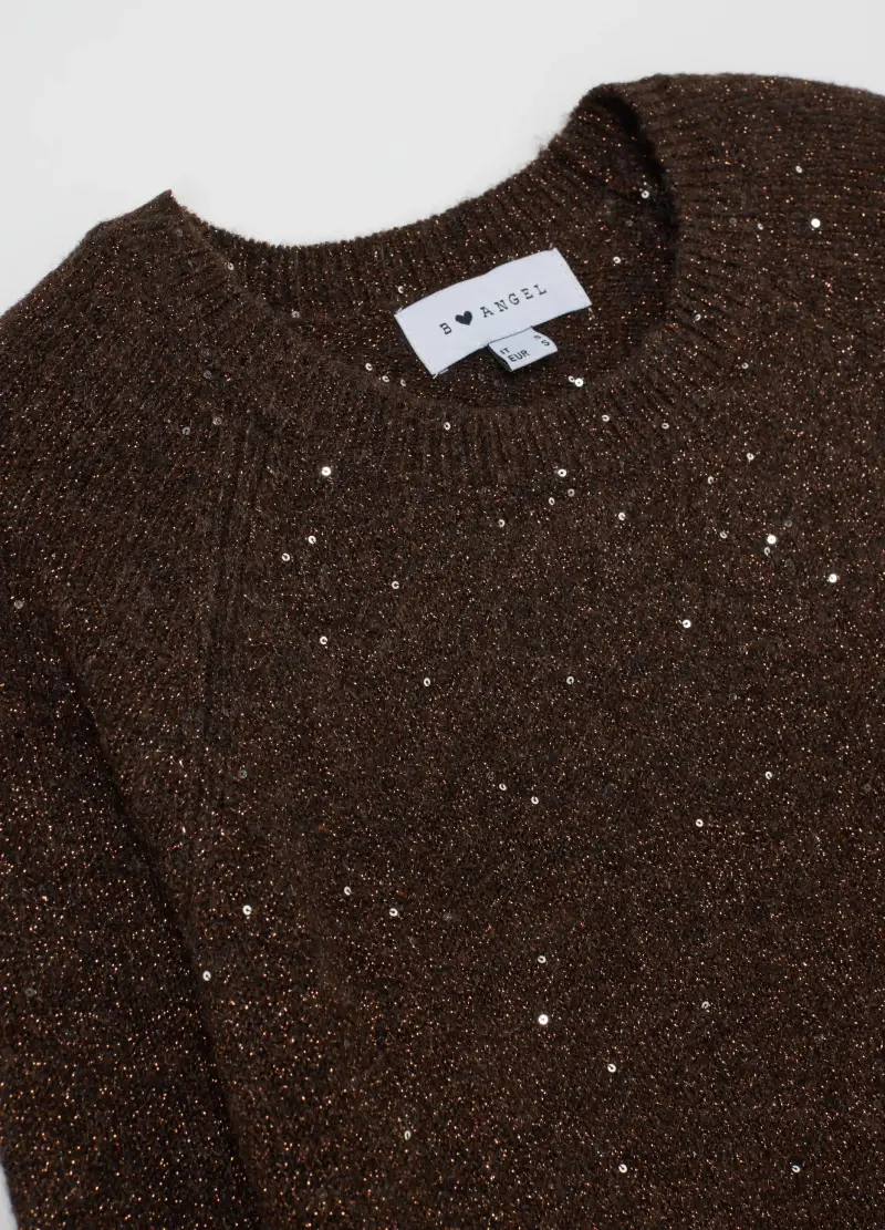 Maglione Marrone Vestibilità Over Con Scollo Rotondo, Donna, Marrone miniatura 2