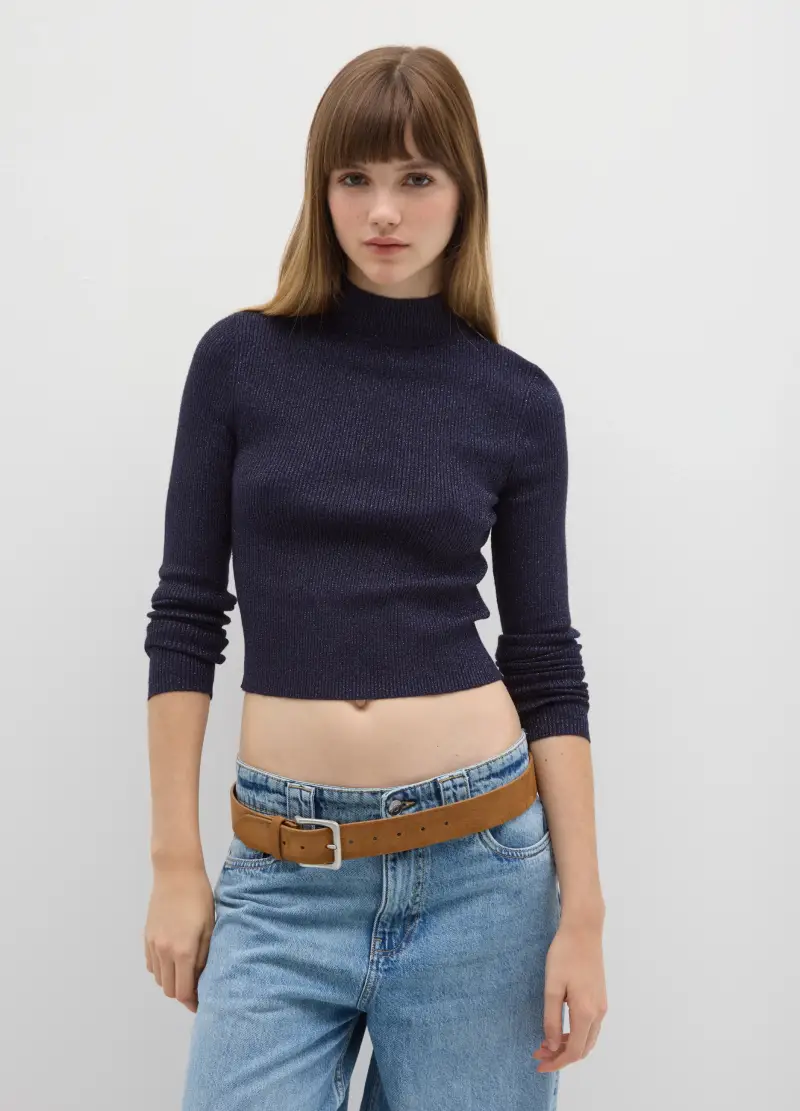 Maglione Mock Neck Blu Vestibilità Fitted, Donna, Blu miniatura 2