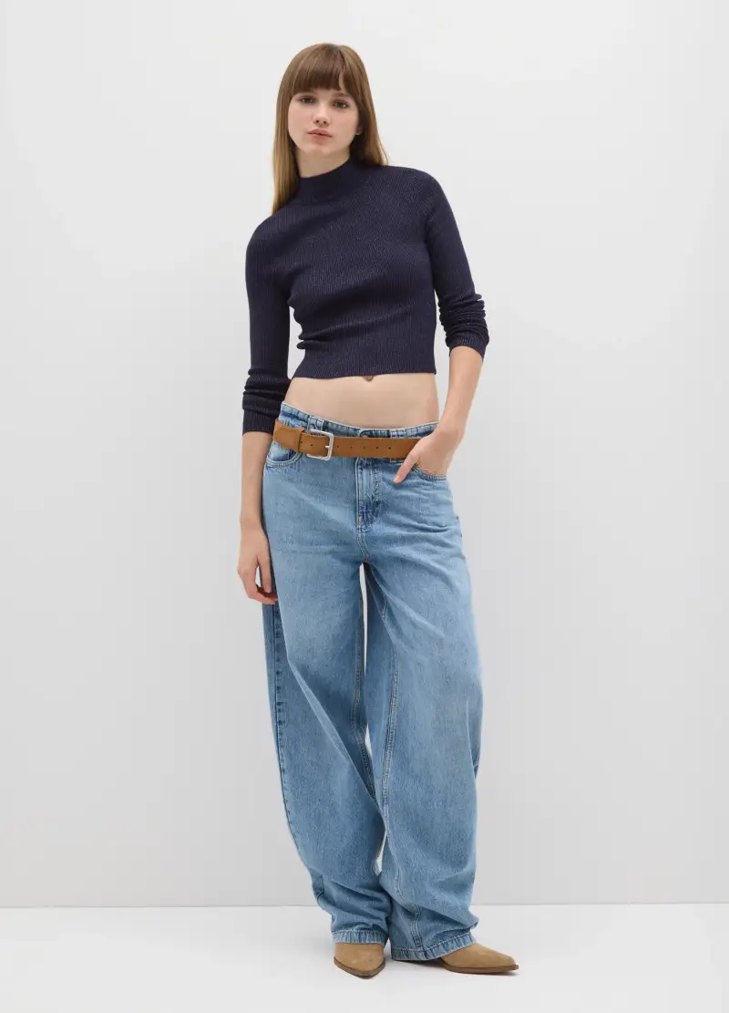 Maglione Mock Neck Blu Vestibilità Fitted, Donna, Blu