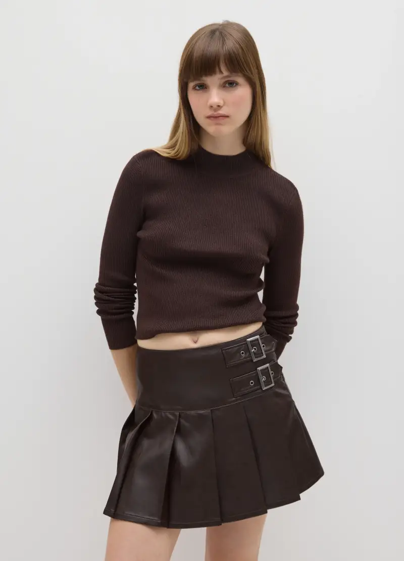 Maglione Mock Neck Marrone Vestibilità Fitted, Donna, Marrone miniatura 2