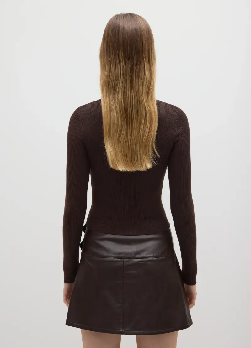 Maglione Mock Neck Marrone Vestibilità Fitted, Donna, Marrone miniatura 3