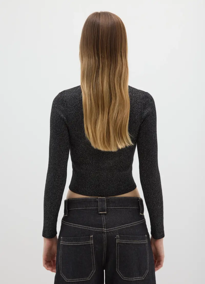 Maglione Mock Neck Nero Vestibilità Fitted, Donna, Nero miniatura 3