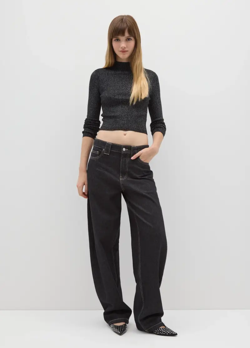 Maglione Mock Neck Nero Vestibilità Fitted, Donna, Nero