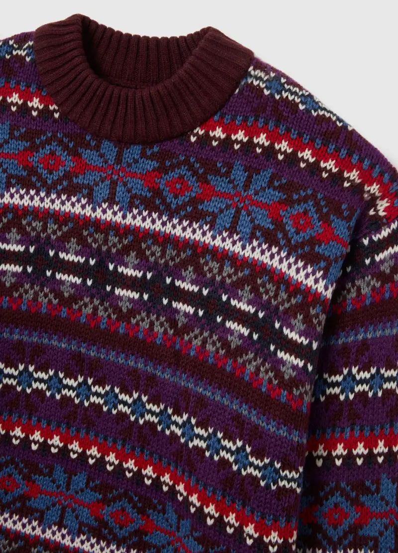 Maglione Multicolor A Collo Rotondo, Donna, Rosso miniatura 2