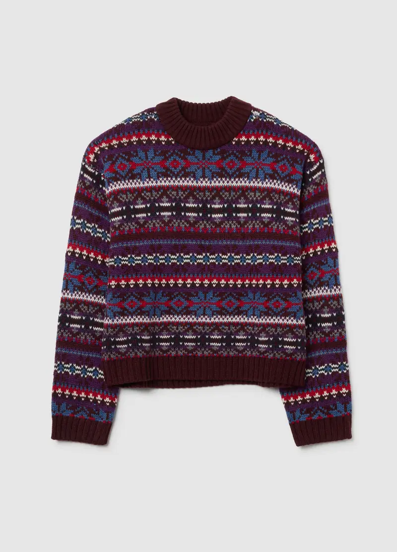 Maglione Multicolor A Collo Rotondo, Donna, Rosso