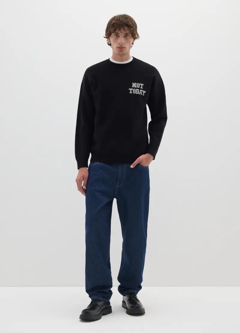 Maglione Nero Regular Fit, Uomo, Nero miniatura 2