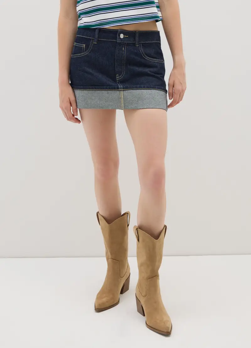 Minigonna In Puro Cotone Multicolor Regular Fit Con Bordo Risvoltato, Donna, Multicolor miniatura 2