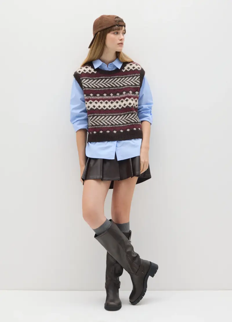 Minigonna Marrone Regular Fit Con Fascia E Fibbie, Donna, Marrone