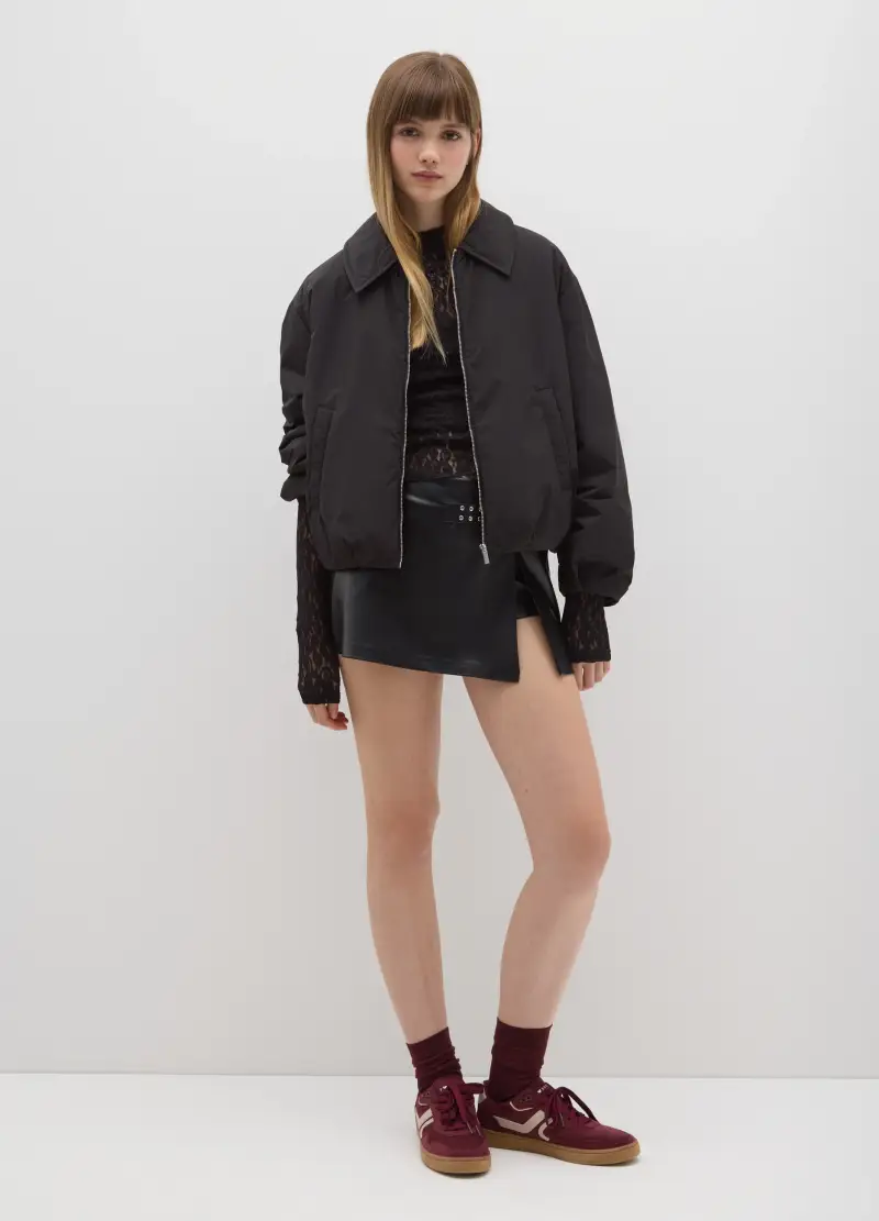 Minigonna Nera Regular Fit Con Zip, Donna, Nero