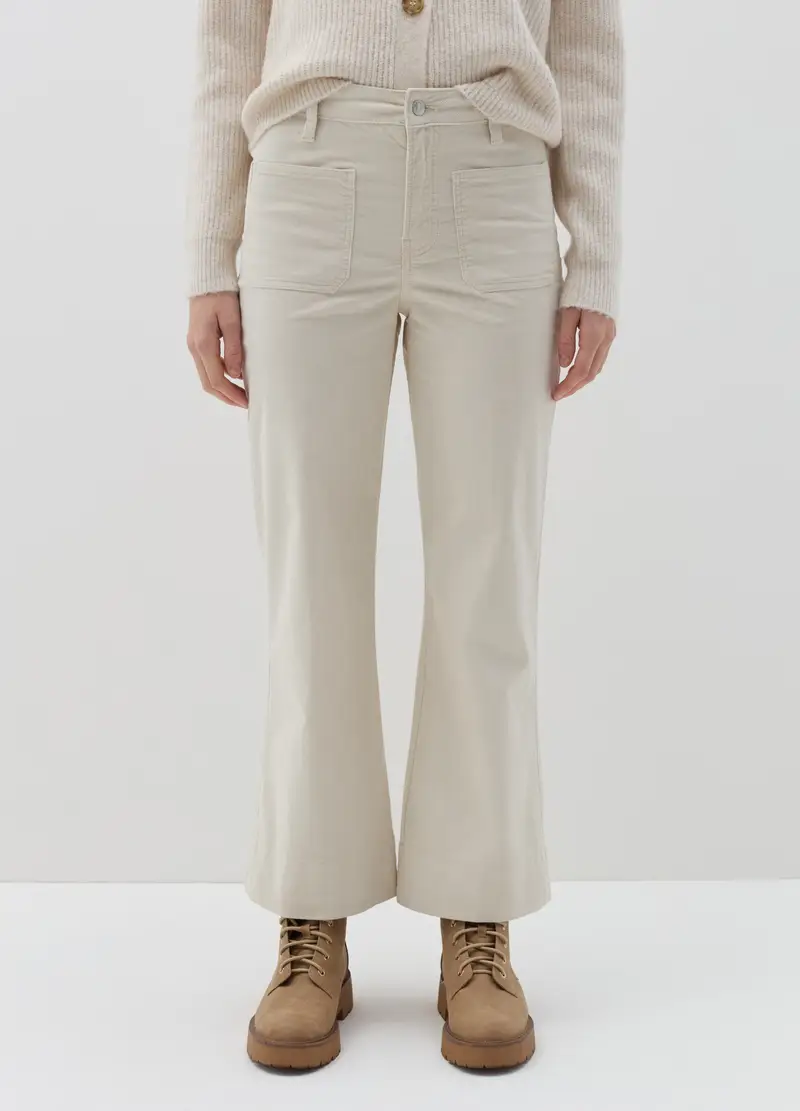 Pantalone Crop Flare Fit In Corduroy, Donna, Bianco miniatura 2