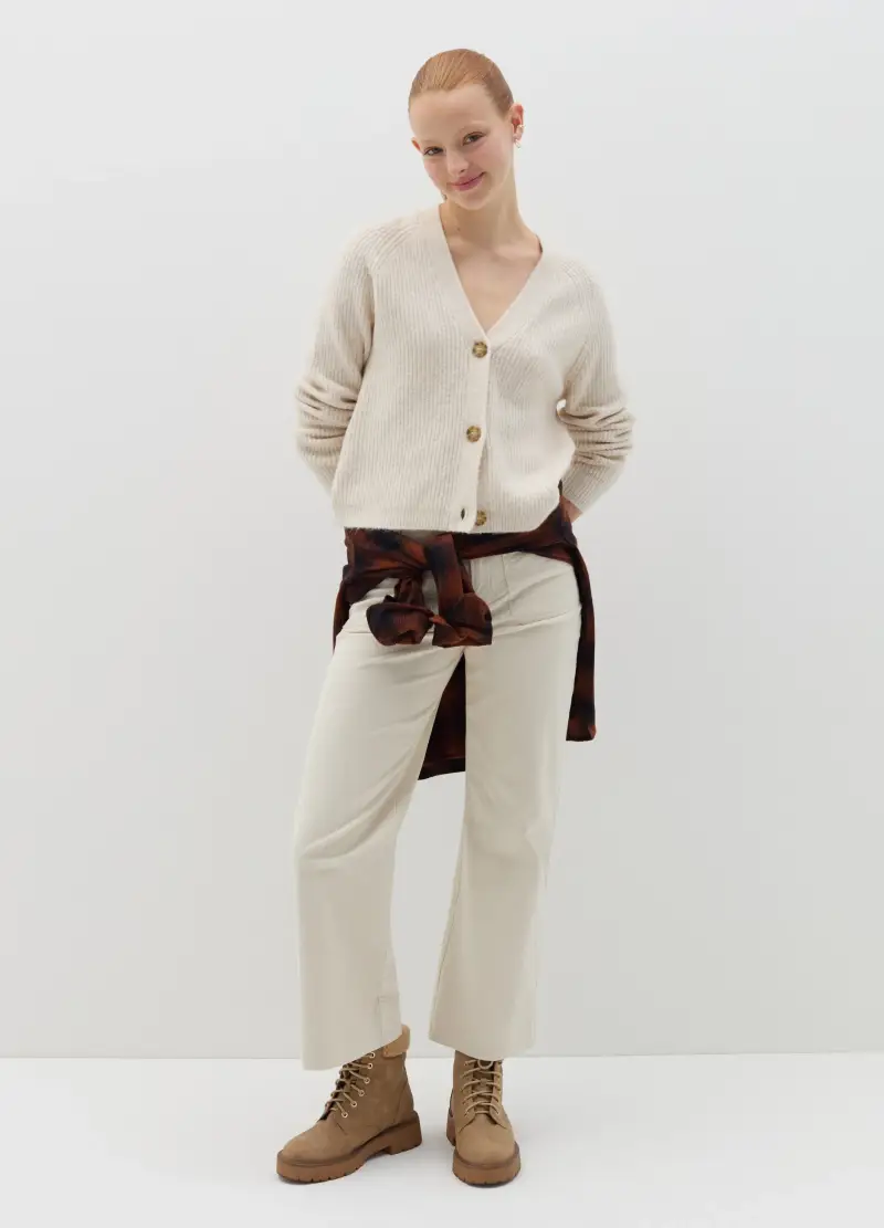 Pantalone Crop Flare Fit In Corduroy, Donna, Bianco