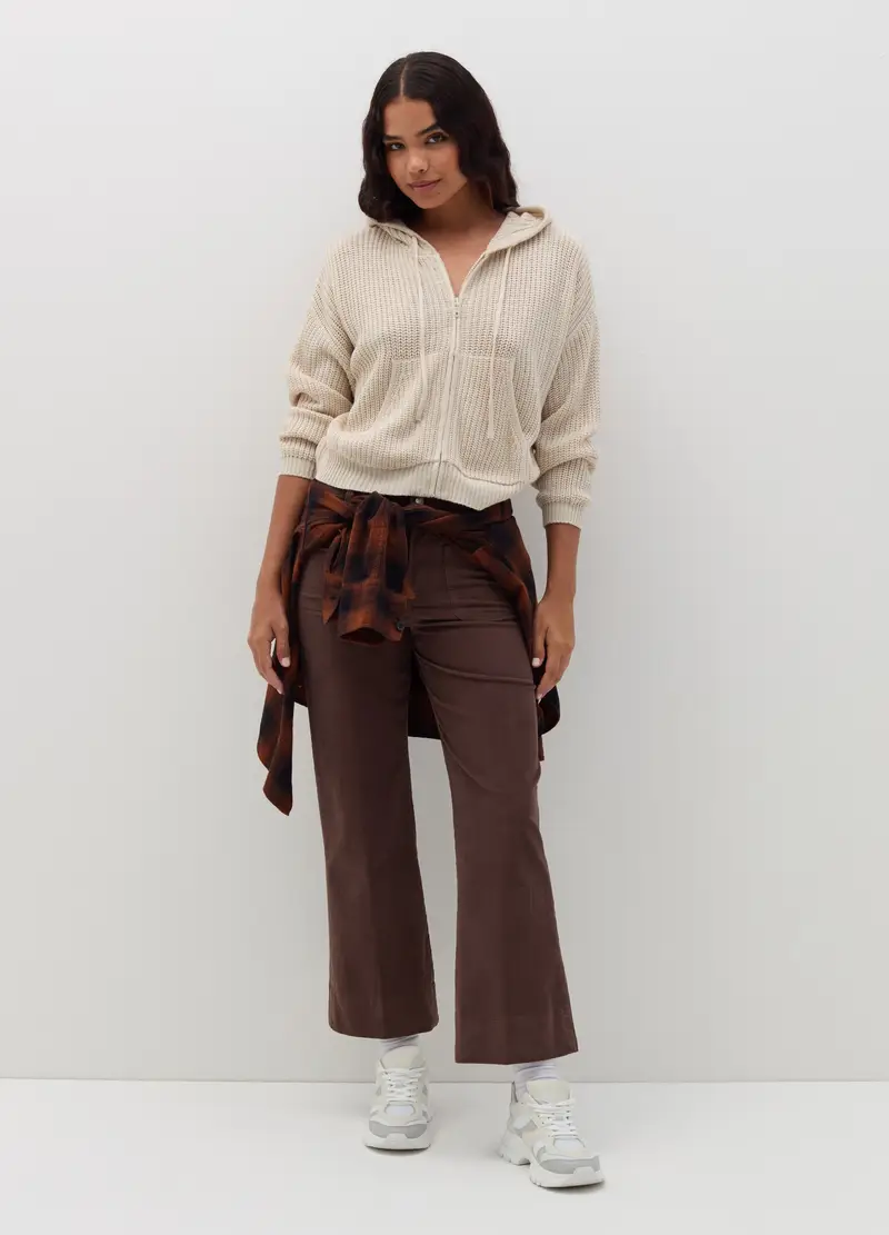 Pantalone Crop Flare Fit In Corduroy, Donna, Marrone