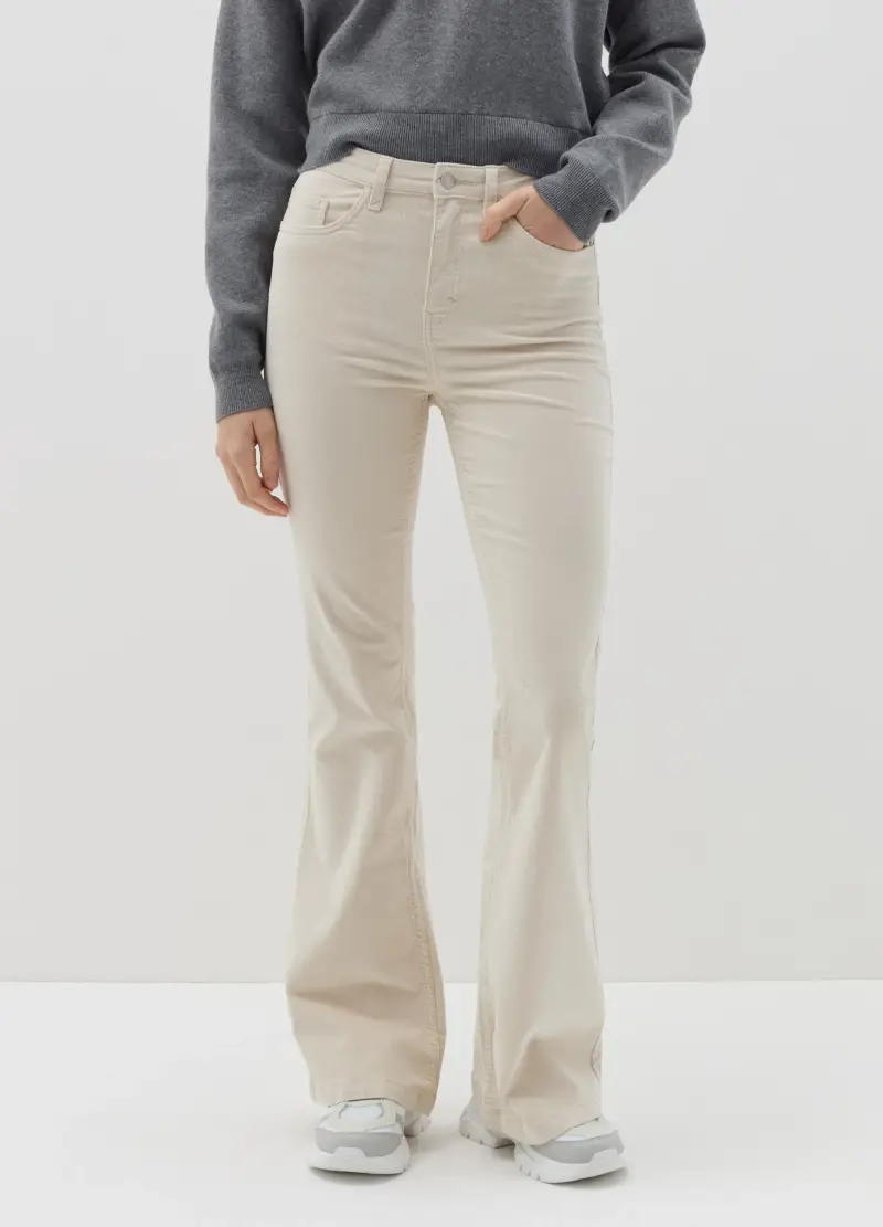 Pantalone Flare Fit In Corduroy, Donna, Bianco miniatura 2