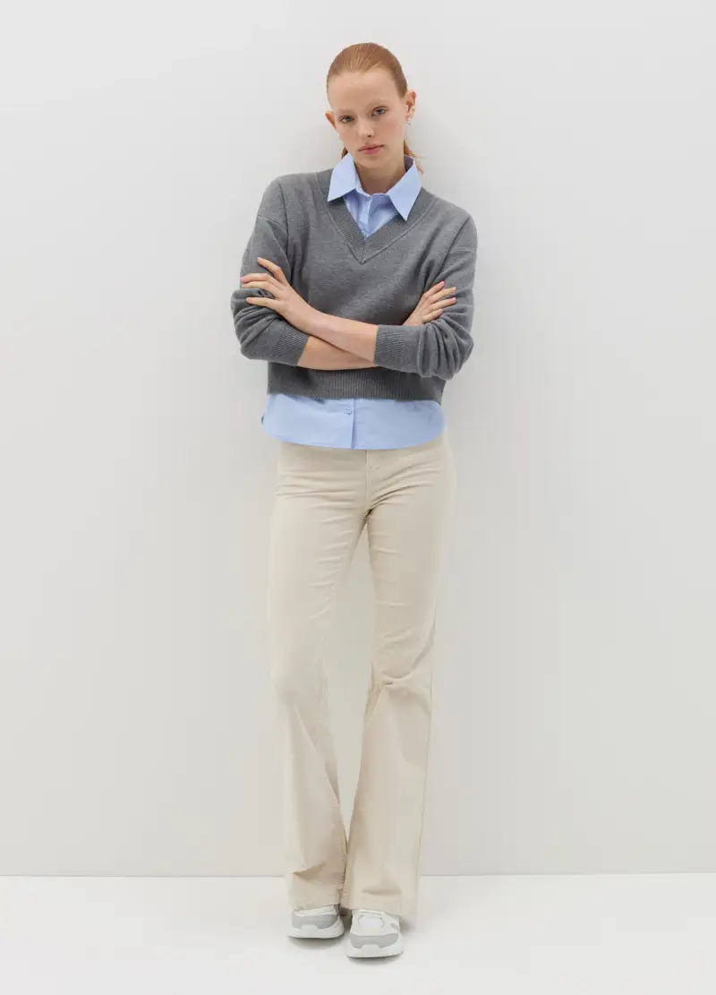 Pantalone Flare Fit In Corduroy, Donna, Bianco