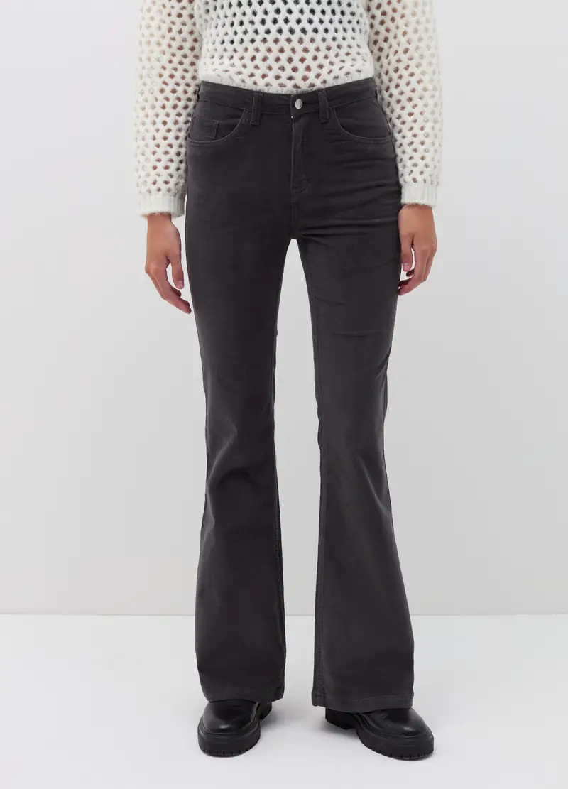 Pantalone Flare Fit In Corduroy, Donna, Grigio miniatura 2