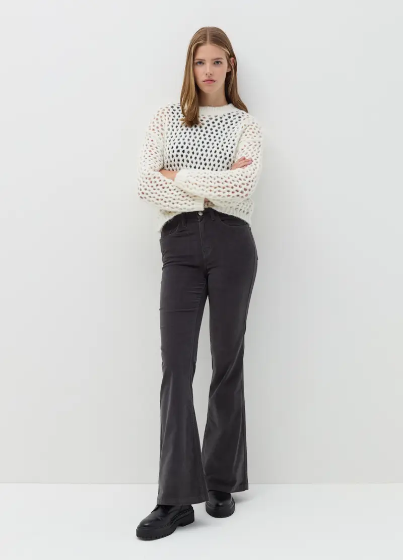 Pantalone Flare Fit In Corduroy, Donna, Grigio