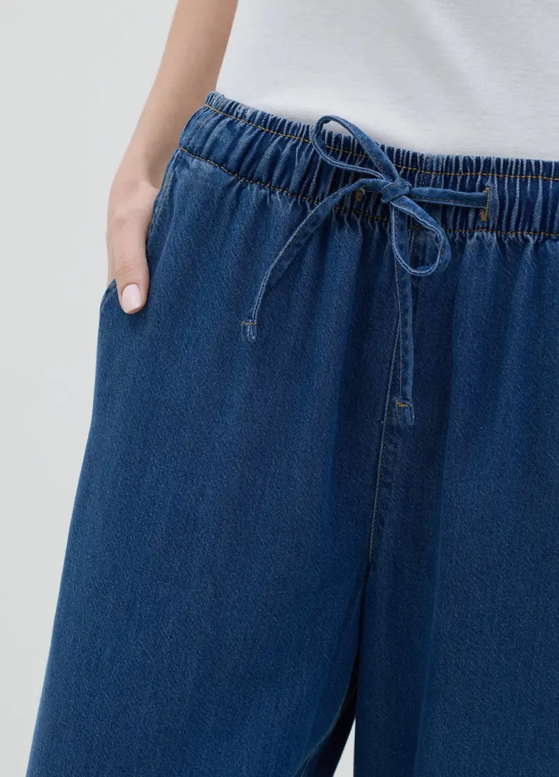 Pantalone Fluido Relaxed Fit Blu Effetto Denim, Donna, Blu miniatura 3