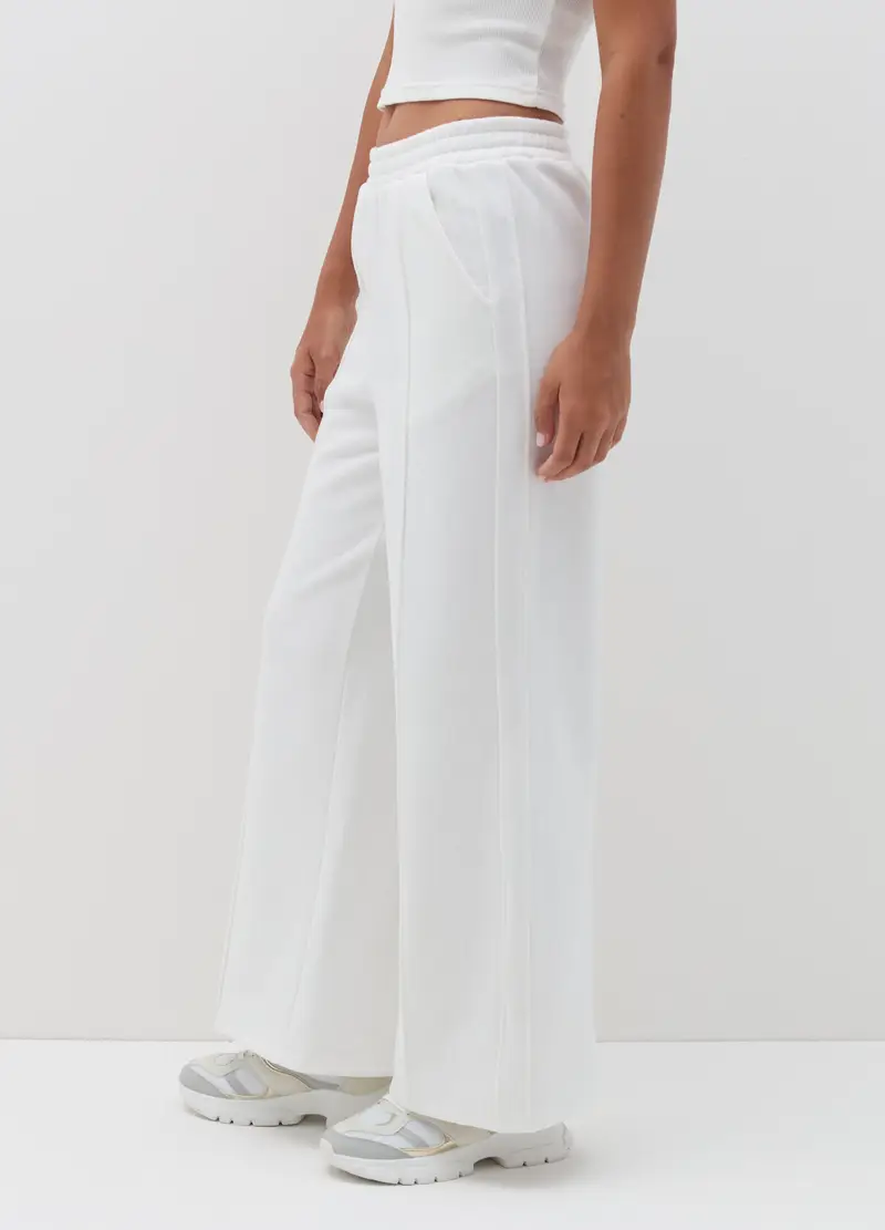 Pantalone In Felpa A Gamba Larga, Donna, Bianco miniatura 3